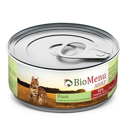 BioMenu ADULT Консервы д/кошек мясной паштет с Языком 95%-МЯСО 100гр*24