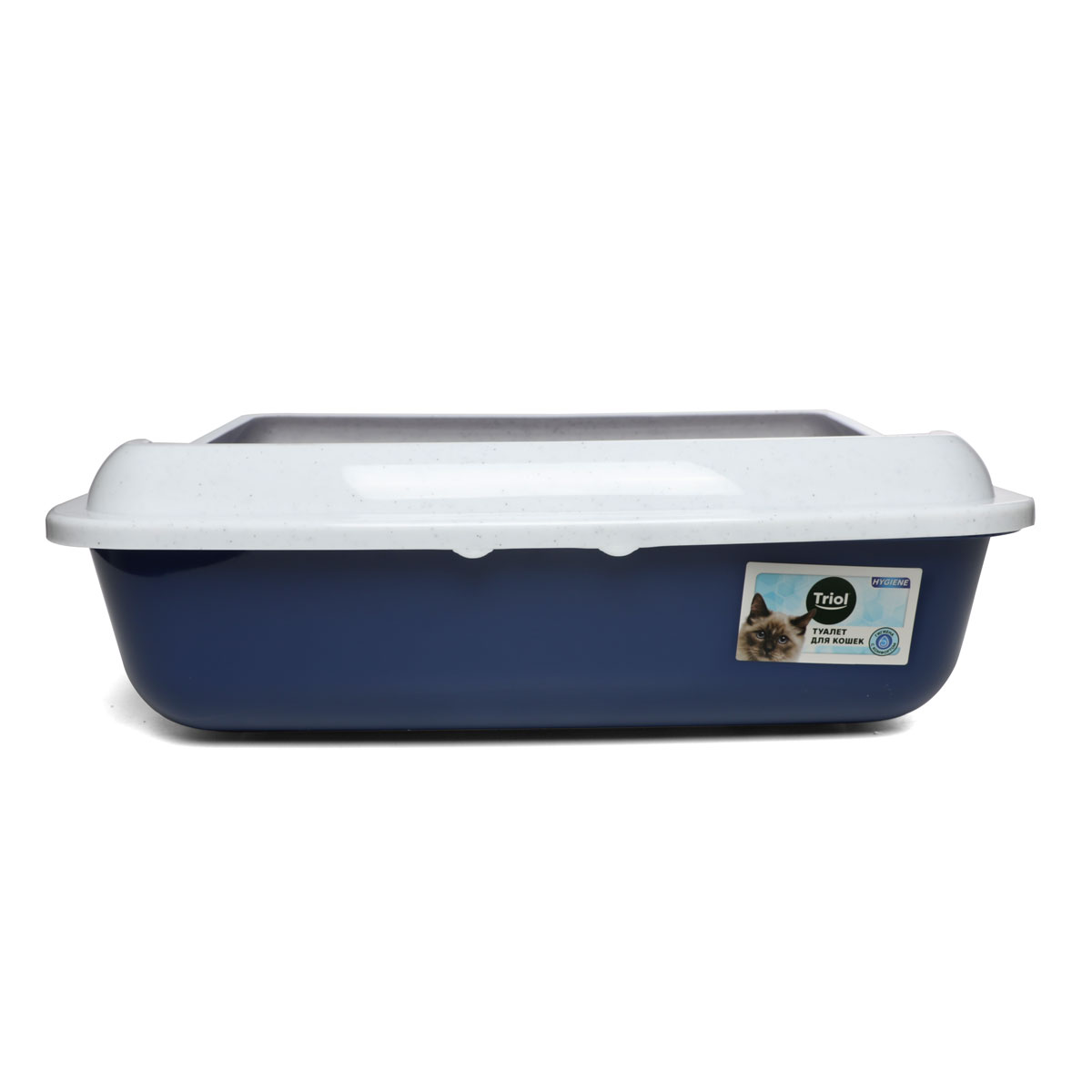 Туалет для кошек прямоугольный с бортом "Параллель", темно-синий/белый, 505*390*150мм, серия HYGIENE 4