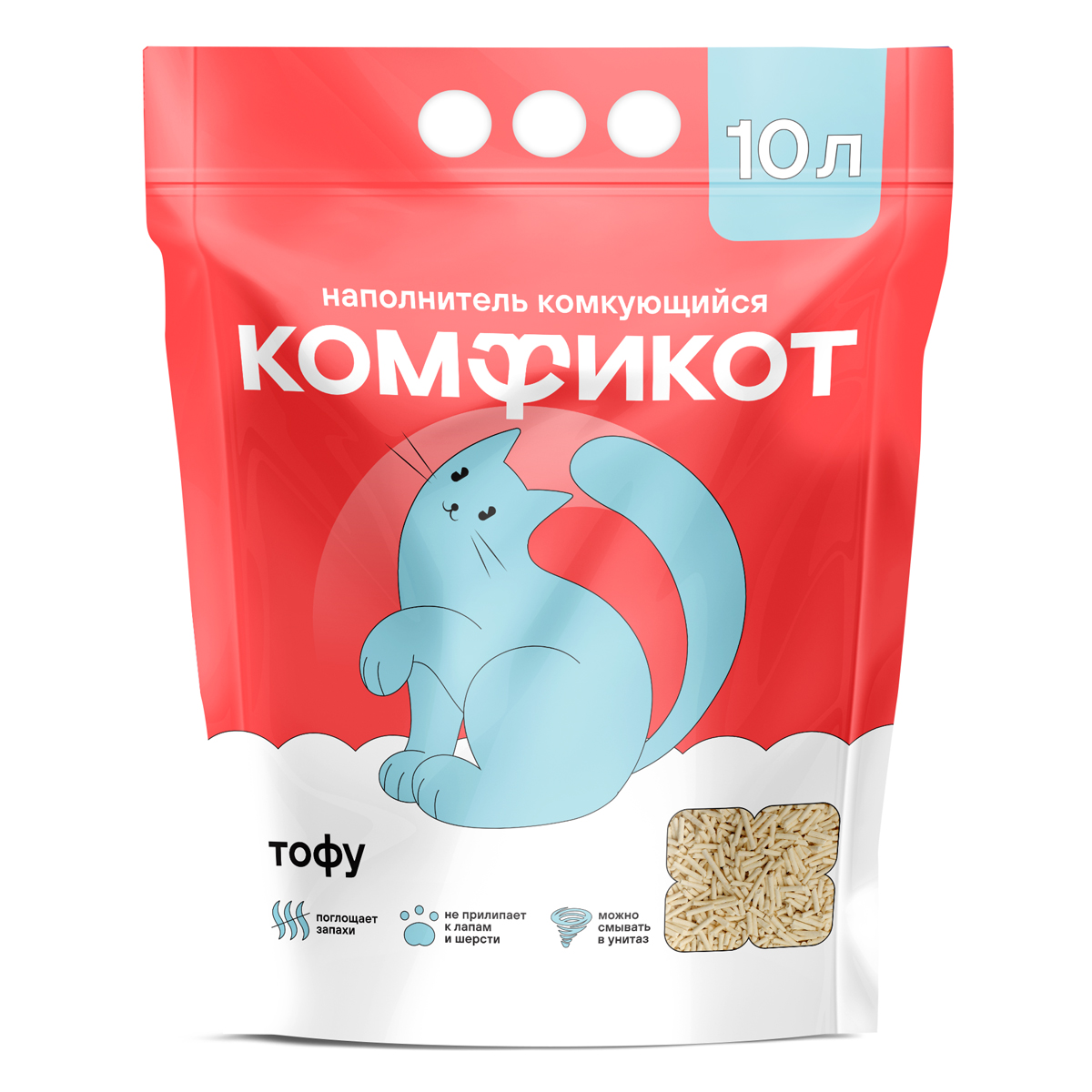 Наполнитель тофу комкующийся без аромата, 10 л 2