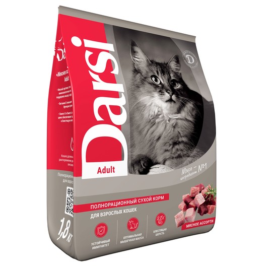 Сухой корм для кошек, Adult, Мясное ассорти, 1.8 кг