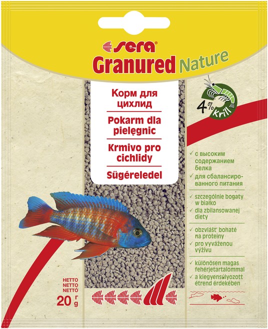 Корм для всеядных и хищных цихлид, основной в гранулах "Granured", 20 г пакетик