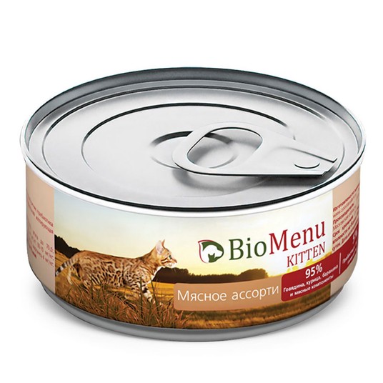 BioMenu KITTEN Консервы д/КОТЯТ паштет Мясное ассорти 95%-МЯСО 100гр*24