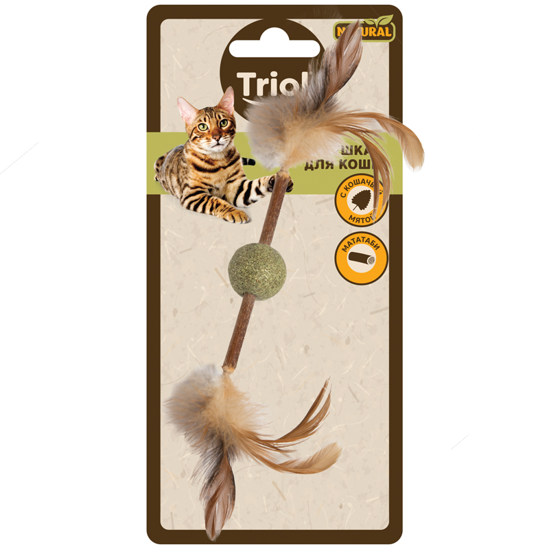 NATURAL Игрушка из мататаби для кошек "Шарик с перьями", 120/200мм 2