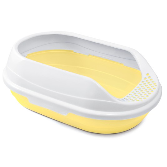 Туалет для кошек овальный с бортом "Ирис", желтый/белый, 430*300*150мм, серия HYGIENE