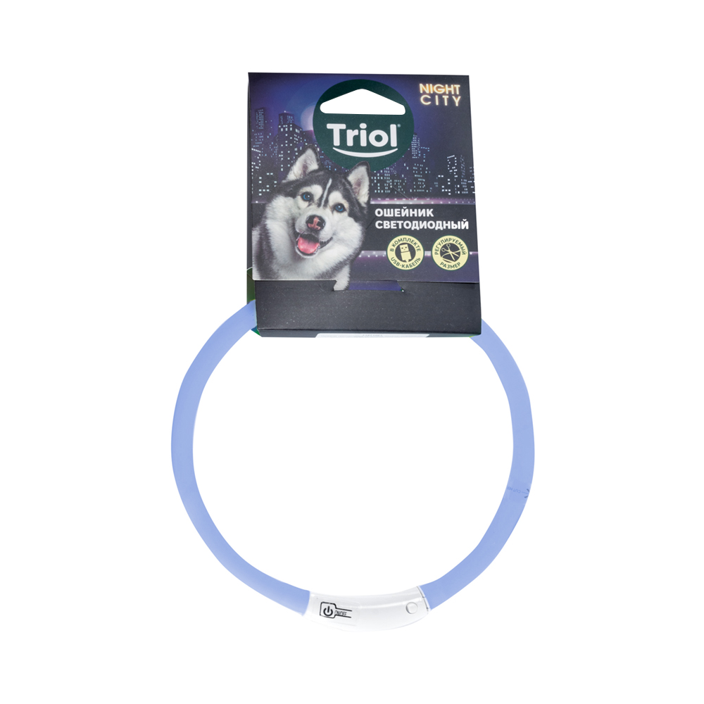 Ошейник светодиодный "Шнурок" M (заряжается от USB), синий, 10*600мм, серия NIGHT CITY 3