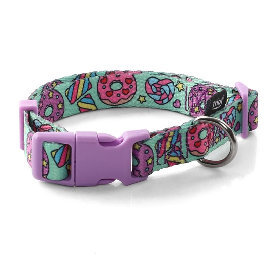 Ошейник нейлоновый, "Пончики" S, бирюзовый, 15*270-370мм