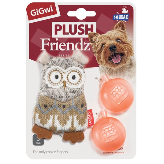 Игрушка для собак Сова со сменными пищалками 10см, серия PLUSH FRIENDZ