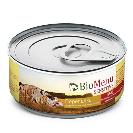 BioMenu SENSITIVE Консервы д/кошек мясной паштет с Перепелкой 95%-МЯСО 100гр*24