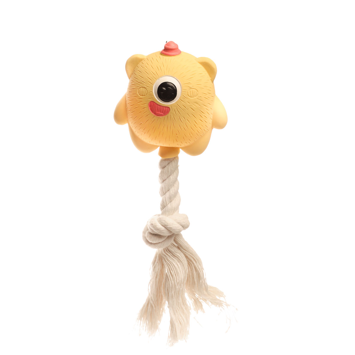 MINI DOGS Игрушка из латекса для собак мелких пород "Желтый монстрик с верёвкой", 170мм 1