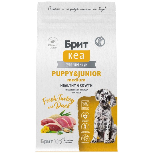 Сухой корм DOG PUPPY & JUNIOR MEDIUM. HEALTHY GROWTH с инд. и уткой д/щен, 1,5 кг