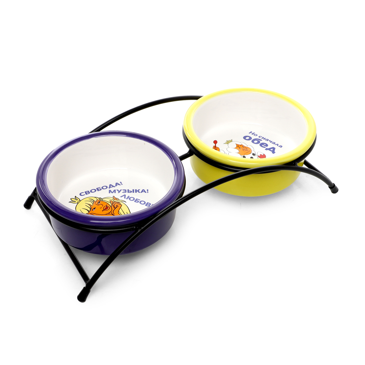 СОЮЗМУЛЬТФИЛЬМ Миска для животных керамическая двойная на подставке "Свобода! Музыка! Любовь!", 2*0,25л 5