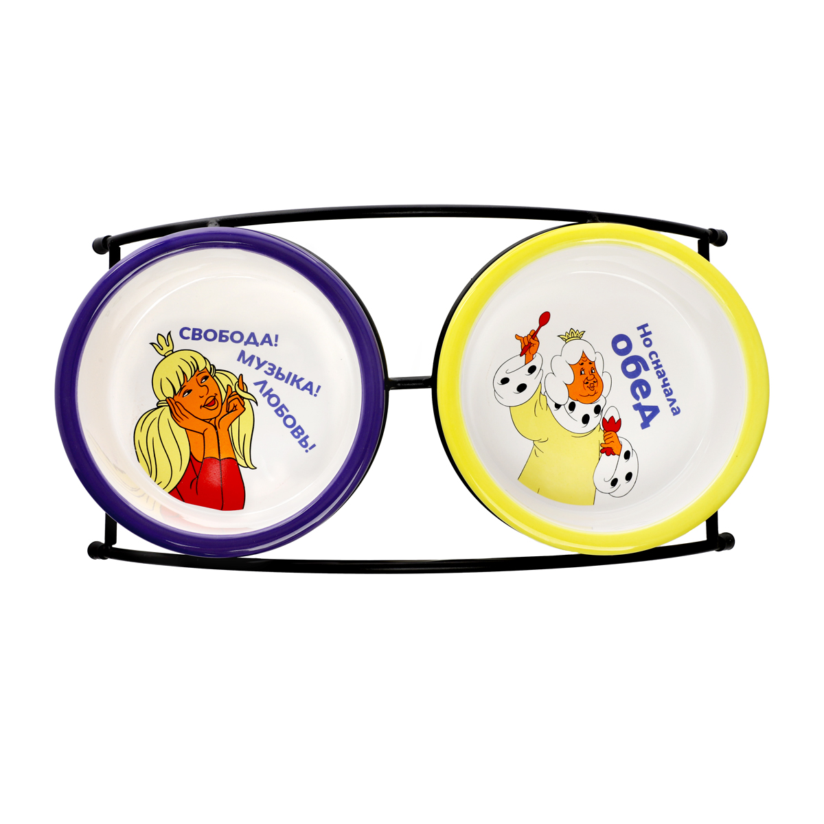 СОЮЗМУЛЬТФИЛЬМ Миска для животных керамическая двойная на подставке "Свобода! Музыка! Любовь!", 2*0,25л 6