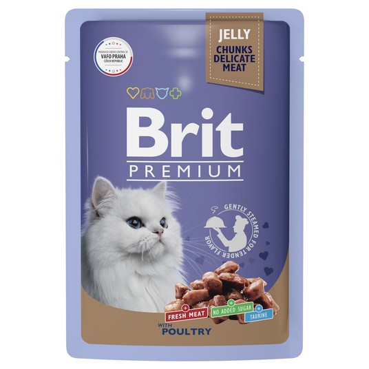 BRIT PREMIUM, Пауч для взрослых кошек, Ассорти из птицы в желе, 85г