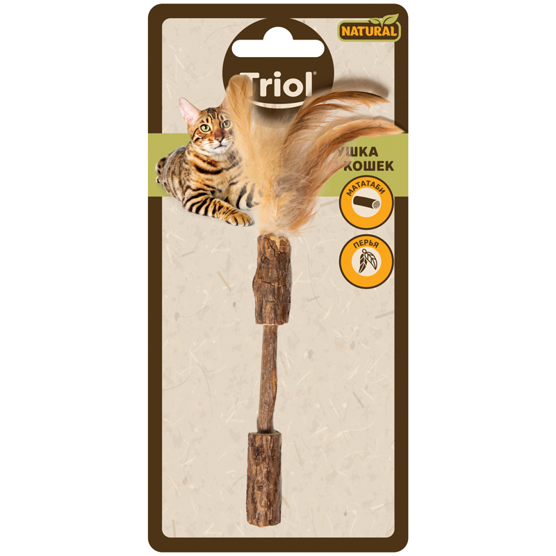 NATURAL Игрушка из мататаби для кошек "Палочка с перьями", 120/170мм 2