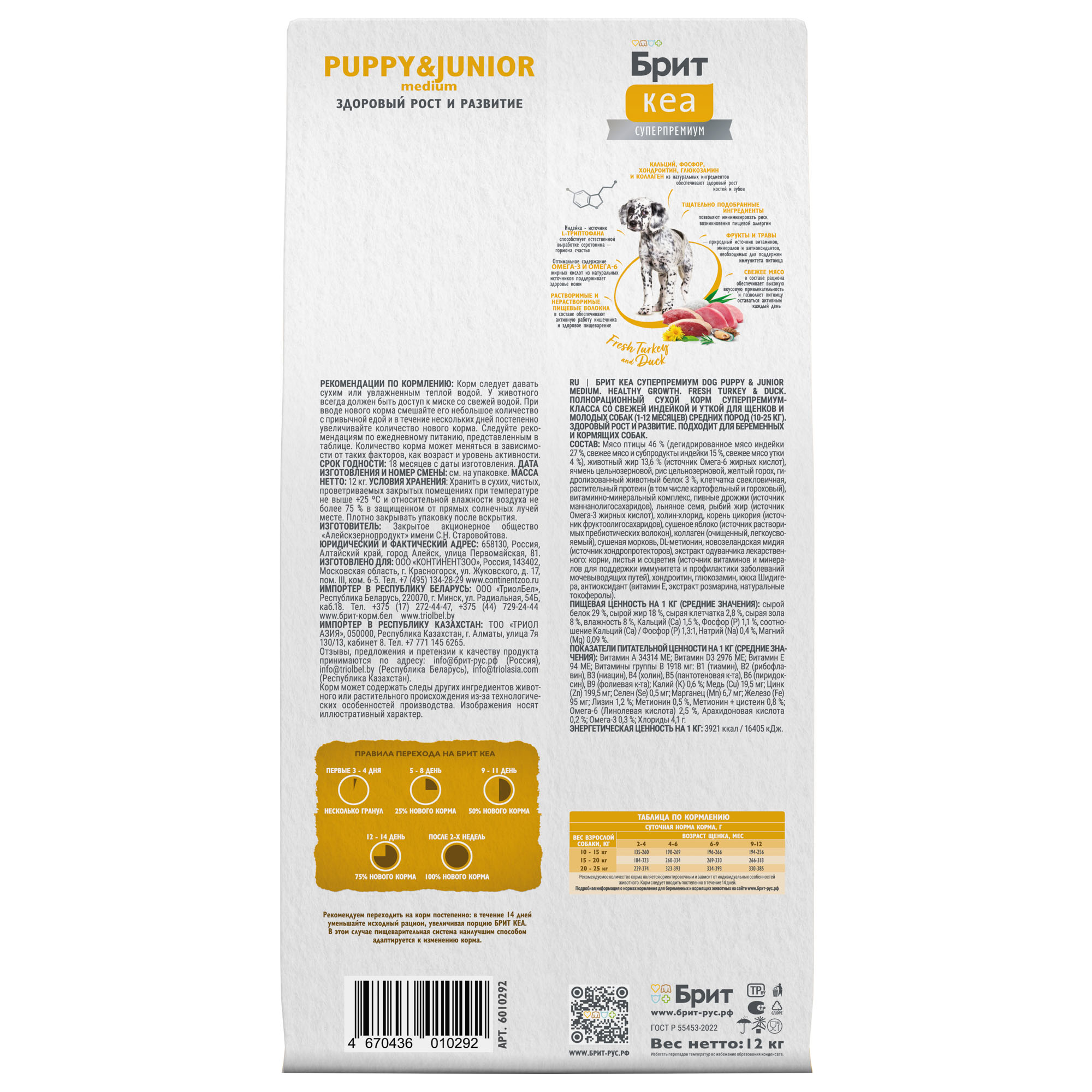 Сухой корм DOG PUPPY & JUNIOR MEDIUM. HEALTHY GROWTН с инд. и уткой д/щен, 12 кг 2