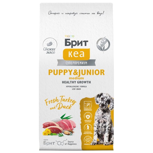 Сухой корм DOG PUPPY & JUNIOR MEDIUM. HEALTHY GROWTН с инд. и уткой д/щен, 12 кг