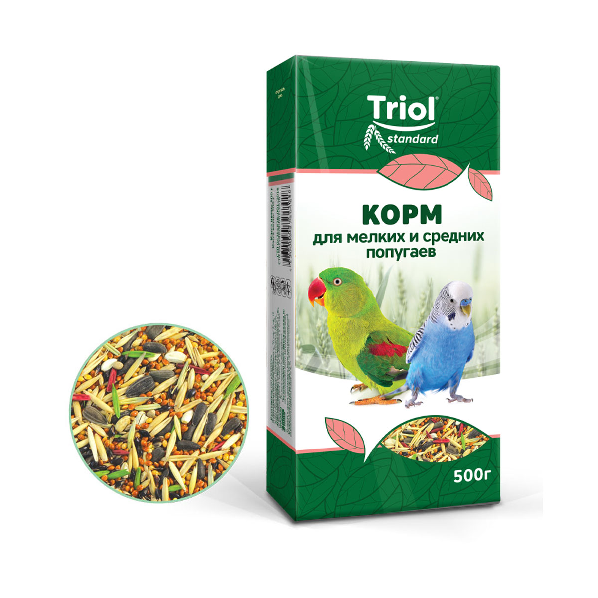 Корм для мелких и средних попугаев "Экстра", 500г, Тriol Standard 1