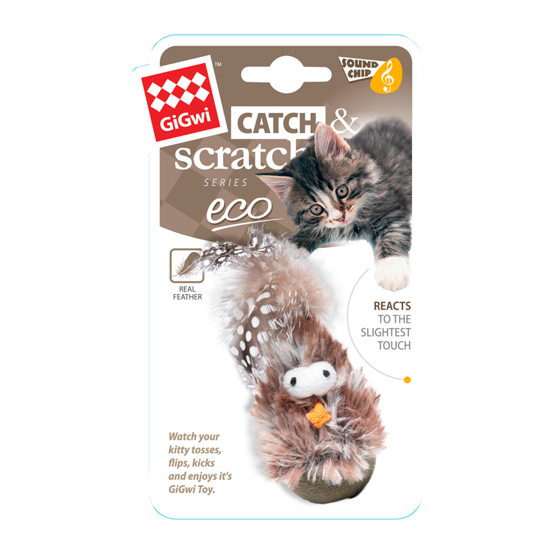 Игрушка для кошек Птичка со звуковым чипом и перьями 7/14см, серия CATCH & SCRATCH ECO 2