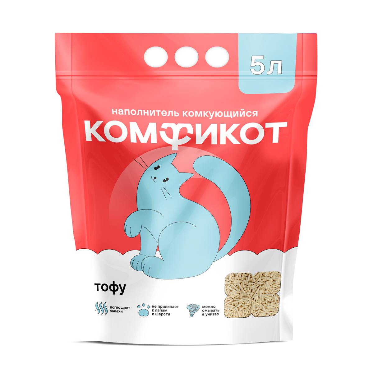 Наполнитель тофу комкующийся без аромата, 5 л 2