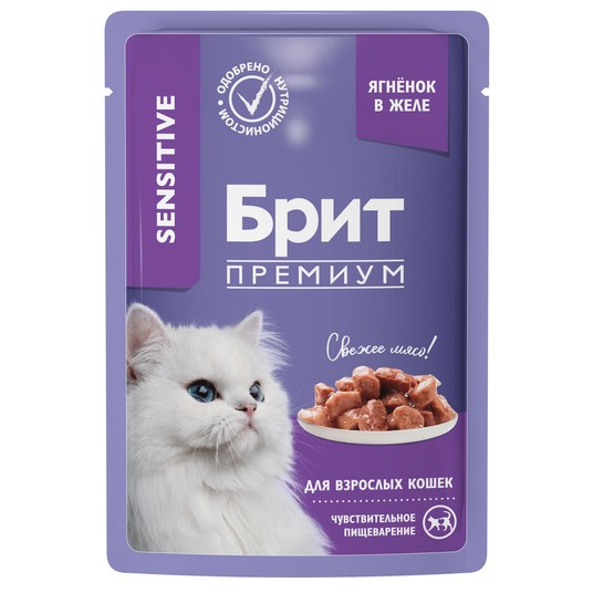 BRIT PREMIUM, Пауч для взрослых кошек, Ягнёнок в желе, 85г