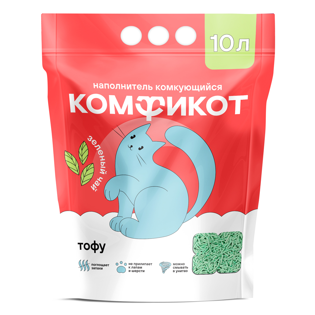 Наполнитель тофу комкующийся зеленый чай, 10 л 2