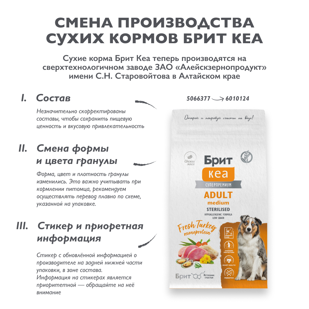 Сухой корм DOG ADULT MEDIUM STERILISED. MONOPROTEIN с индейкой д/стер. соб, 1,5кг 2