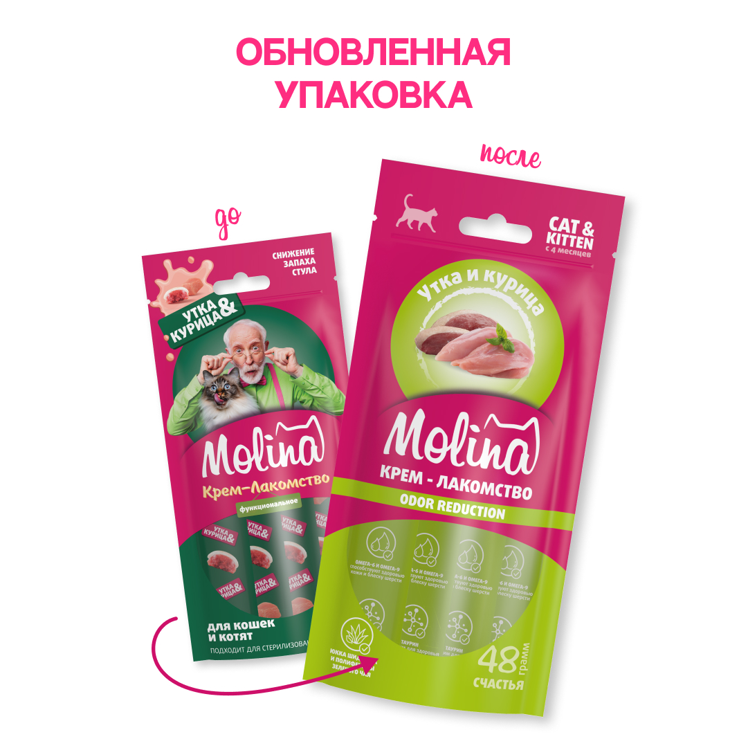 Функц. крем-лакомство с уткой и курицей д/взр.кош, Снижение запаха фекалий, 48г 5