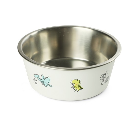 Миска для животных металлическая на резинке "Динозаврики", 0,35л