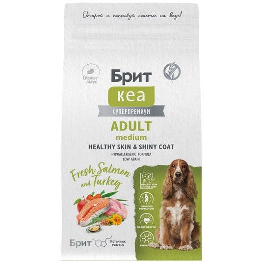 Сухой корм DOG ADULT MEDIUM HEALTHY SKIN & SHINY COAT с лососем и индейкой, 1,5 кг