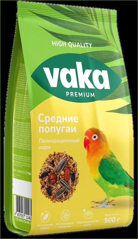 Вака High Quality корм для средних попугаев 500г/10/