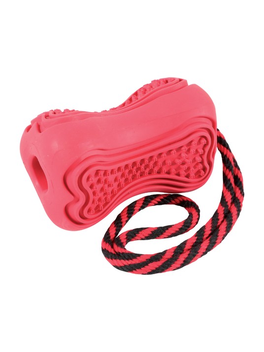 Игрушка-кормушка из резины для собак "Кость с верёвкой Титан красная", 115мм