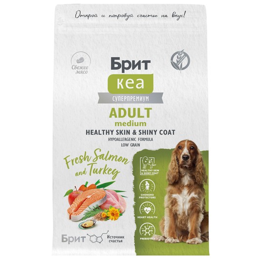 Сухой корм DOG ADULT MEDIUM HEALTHY SKIN & SHINY COAT с лососем и индейкой, 3 кг