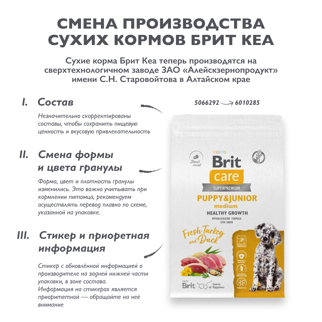 BRIT CARE, Сухой корм с инд и уткой д/щенк.ср.пор."Dog Puppy&Junior M Healthy Growth", 3 кг 4