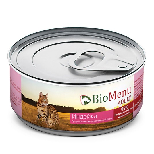 BioMenu ADULT Консервы д/кошек мясной паштет с Индейкой 95%-МЯСО 100гр*24