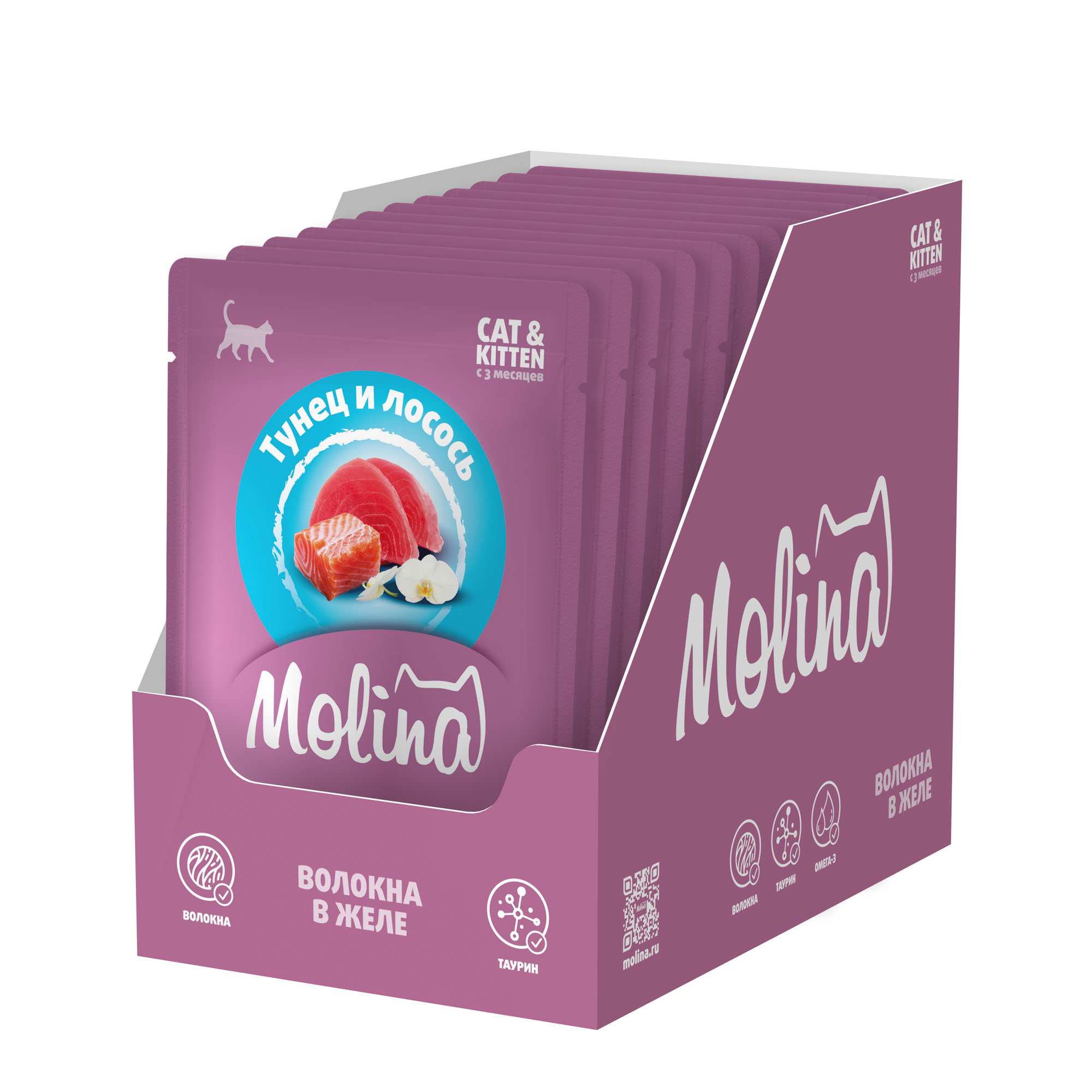 SUPERPREMIUM Пауч с Тунцом и Лососем для котят и кошек, волокна в желе, 70г 4