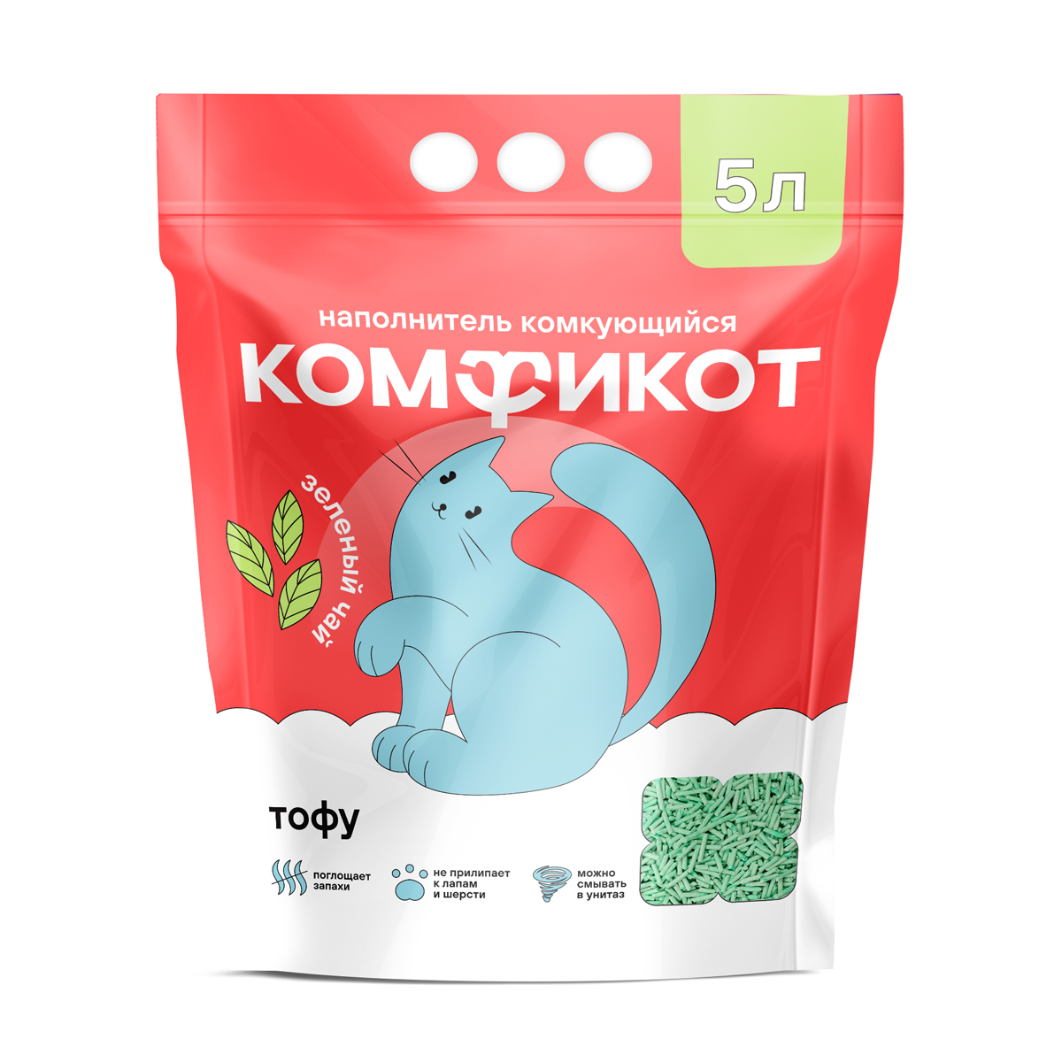 Наполнитель тофу комкующийся зеленый чай, 5 л 2