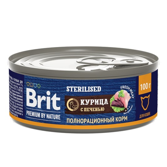 BRIT PREMIUM BY NATURE, Консервы с мясом курицы и печенью для стерилизованных кошек, 100г