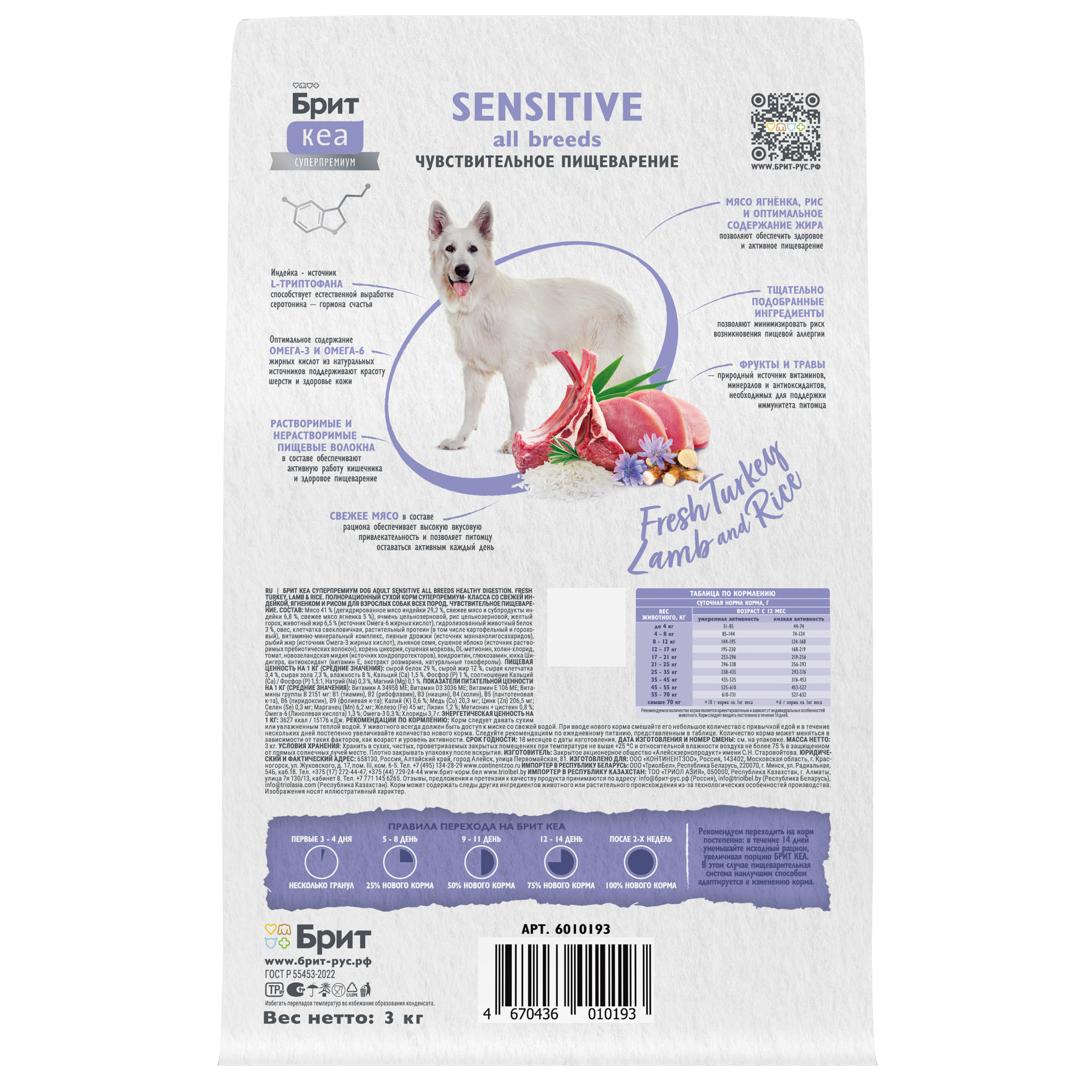 Сух корм DOG ADULT SENSITIVE ALL BREEDS HEALTHY DIGESTION с инд, ягн. и рис., 3 кг 4