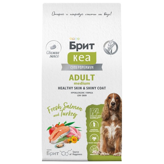 Сухой корм DOG ADULT MEDIUM HEALTHY SKIN & SHINY COAT с лососем и индейкой, 12 кг