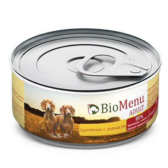 BioMenu ADULT Консервы д/собак Цыпленок с Ананасами 95%-МЯСО 100гр*24