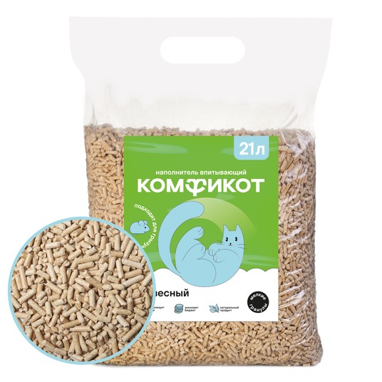 Наполнитель древесный мелкие гранулы впитывающий, 21л