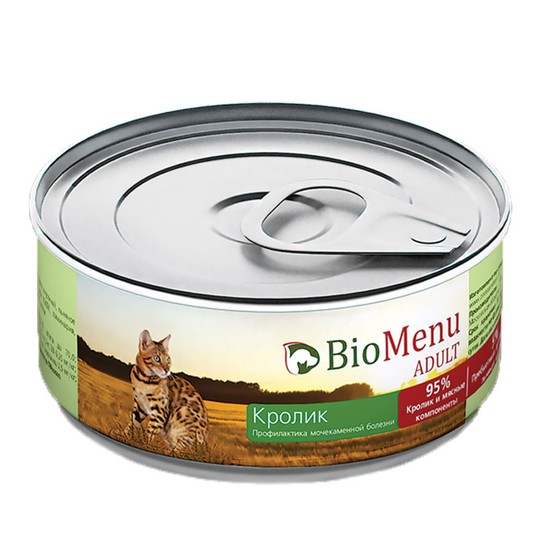 BioMenu ADULT Консервы д/кошек мясной паштет с Кроликом 95%-МЯСО 100гр*24