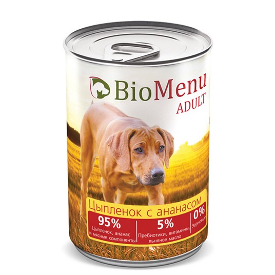 BioMenu ADULT Консервы д/собак Цыпленок с Ананасами 95%-МЯСО 410гр*12