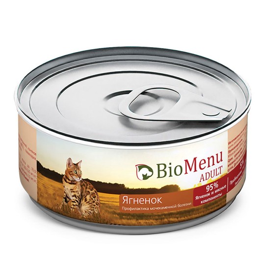 BioMenu ADULT Консервы д/кошек мясной паштет с Ягненком 95%-МЯСО 100гр*24