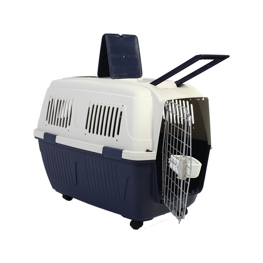 Переноска для животных с металлической дверцей "Standard Medium", бело-синяя, 710*530*520мм